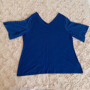 Soft Surroundings Womens 2X Cobalt Blue 3/4 Sheer Sleeves Blouse